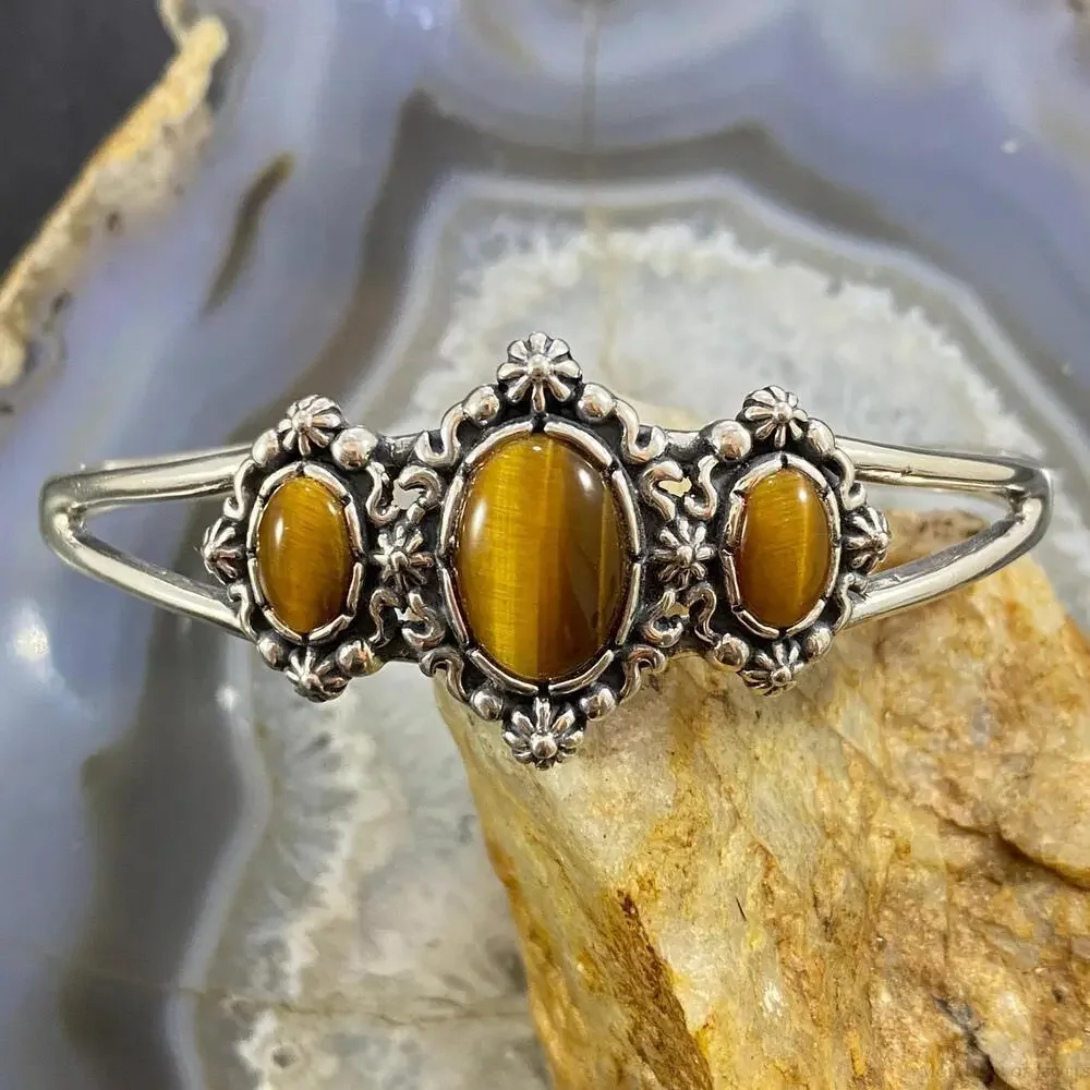 Carolyn Pollack Vintage Southwestern Style Sterling Tiger Eye Decorated Bracelet